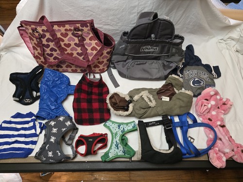 Dog Apparel Lot Harness Jackets Clothes Carrier Bag Small And XS Pet Bundle