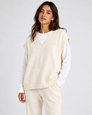 Adidas Originals Knit Vest Damen Strickweste Beige Oversized V-Ausschnitt IM3827