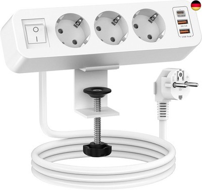 3-Way Table Socket with 1 PD and 2 QC USB, 7-in-1 Multiple Socket with Switch, P