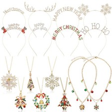 16 Pcs Christmas Jewelry Set Include 8 Christmas Headbands 8 Pcs Xmas Necklac...