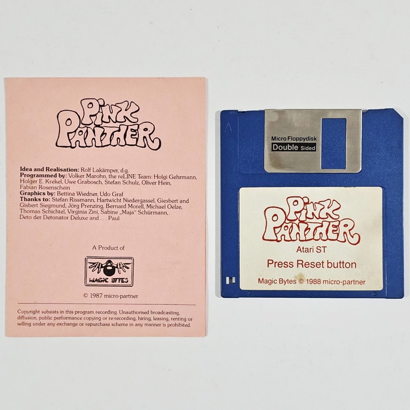 1987 Retro Atari ST 520 1040 Computer Game 31/2" Disc PINK PANTHER + Manual