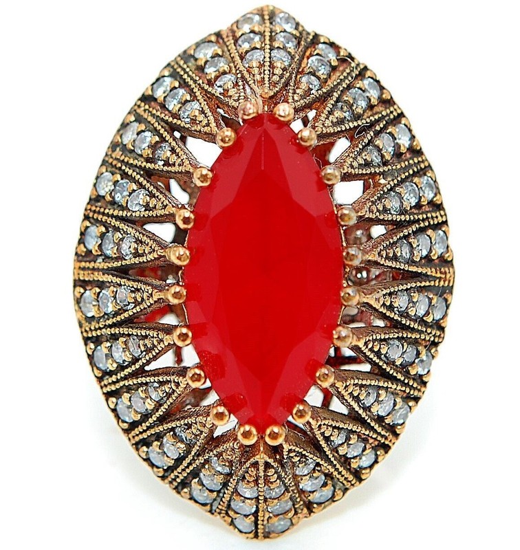 Heat Treated Ottoman 7CT Fire Garnet 925 Sterling Silver Ring Sz 9.5 H1-8