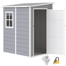 Outsunny Lean to Garden Shed 4'x5' Plastic Tool Storage House w/ Lockable Door