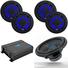 ATG Marine 4 Channel Amp  4 RGB 6.5" Coaxials  12" Subwoofer Boat Audio U...