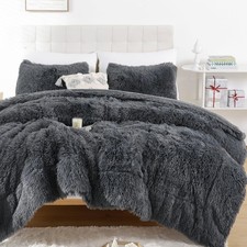 Smoofy Fluffy Queen Comforter Set, Dark 3 Piece-Queen 90"X90" , Grey