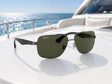 NEW Ray-Ban Gunmetal Frame POLARIZED Green Grey Len Sunglasses RB3483 004/58