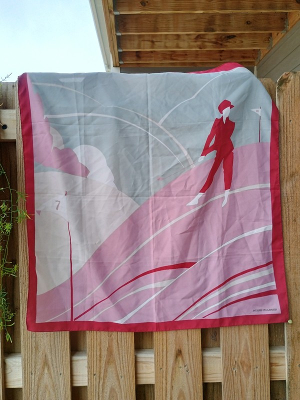 Pierre Charrier Scarf Woman Playing Golf Pink Made In Italy Vintage
