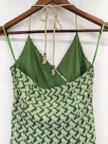 Ann Taylor Loft Sz 2 Women’s Green Chevron Zigzag Retro Sleeveless Halter Dress - Picture 5 of 9