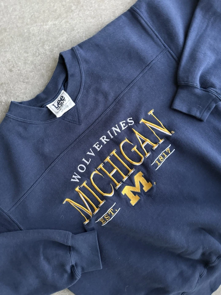 Sudadera vintage años 90 Lee Sport cuello redondo Michigan Wolverines azul cuadrada M EE. UU. Foto 3 de 4