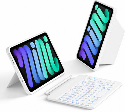 HOU Tastatur Hülle für iPad Mini 6/7 Bluetooth Folio Hintergrundbeleuchtung 8,3 Zoll Weiß Ständer