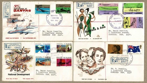 Australia 1970 1971 NSW Registered FDC Cover x4 inc Qantas Royal Visit Nat Dev