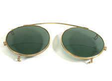 Vintage Clip Ons Polished Gold w/ Green Glass Lenses 40 x 40 mm