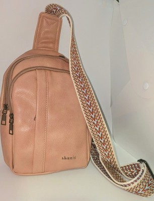 SHRRIE Pink Crossbody Bag Gold Zipper Multicolor Strap Matte Finish