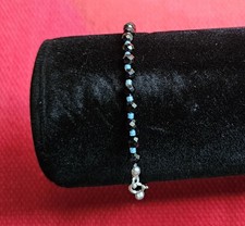 Black Spinel Stone Bracelet 925 Silver Spring Ring Clasp 7-inch Made In USA