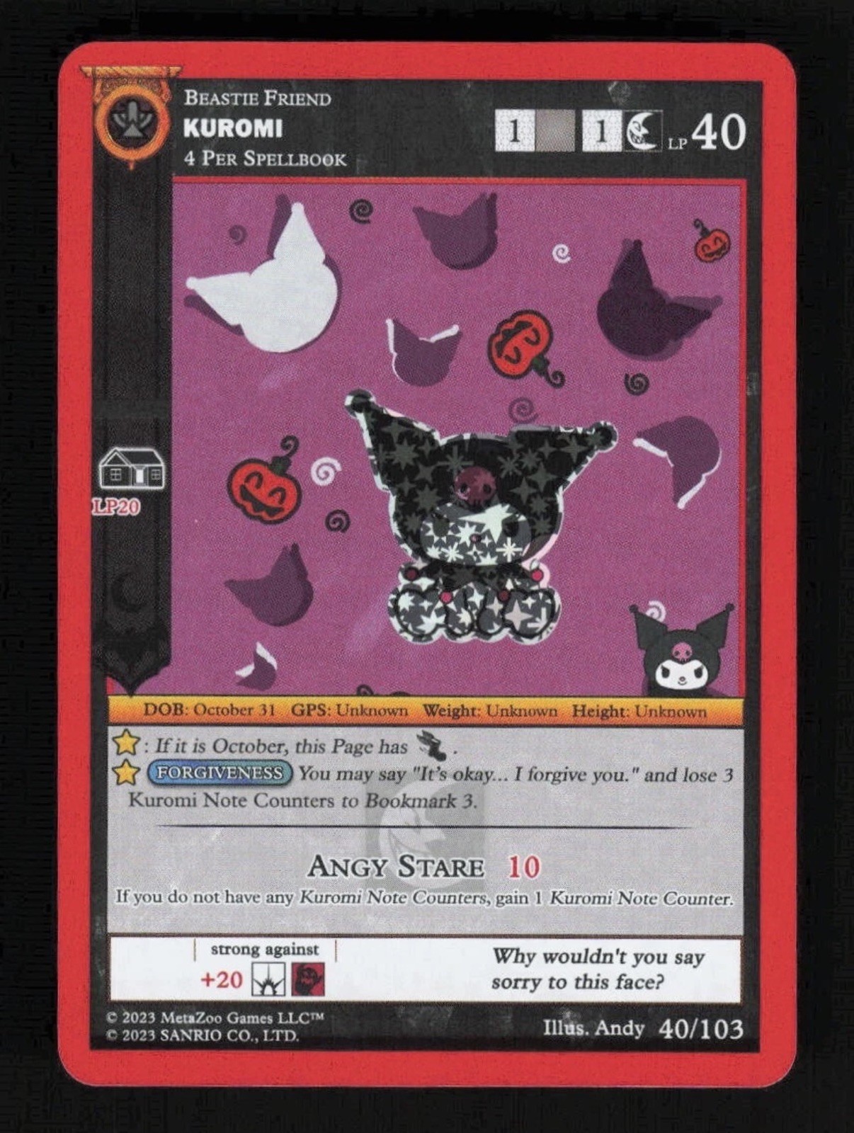MetaZoo Kuromi's Cryptid Carnival - KUROMI 40/103 - Rev Holo Sanrio hello kitty