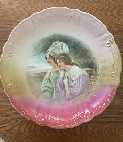 Rare Antique Germany Wall Plate 12 X 1 1/2” Mother /Daughter Graduated Pinks - Picture 2 of 12