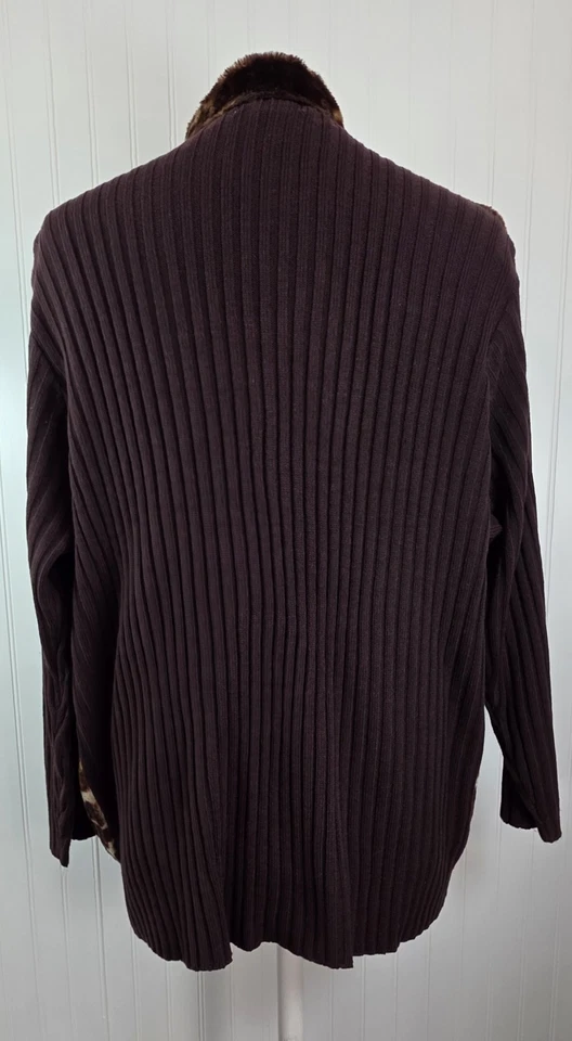 Silhouette Leopard Print Faux Fur Knit Full Zip Up Jacket Women’s Size 3XL - Image 4 of 4