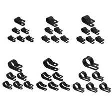 180Pcs Nylon Plastic R-Type Cable Clamps, 1/4" 5/16" 3/8" 1/2" 5/8" 3/4", Black