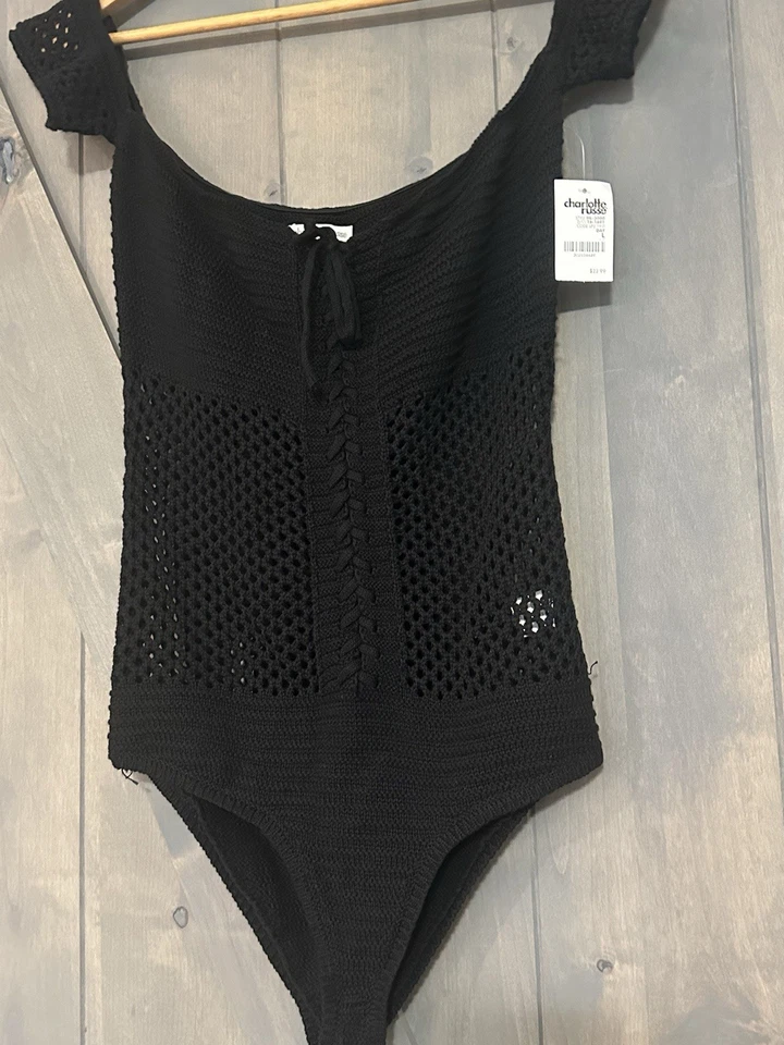 Body Charlotte Russe L Y2K Crochet Net Negro Festival Boho Foto 3 de 4