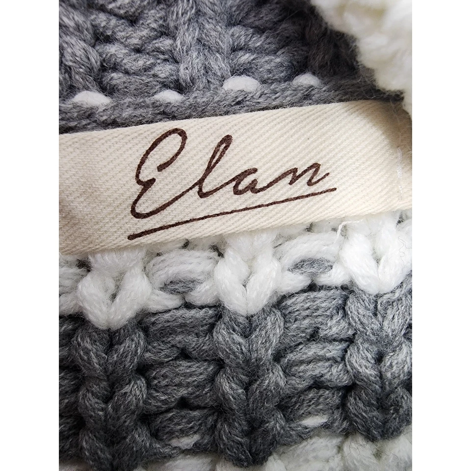 Suéter de cuello alto tejido grueso de gran tamaño a rayas Elan talla L blanco gris Foto 3 de 4
