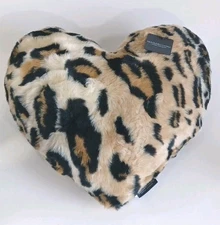 Heart Shaped Leopard Faux Fur Plush Throw Pillow 17” x  17” Magaschoni Home, New