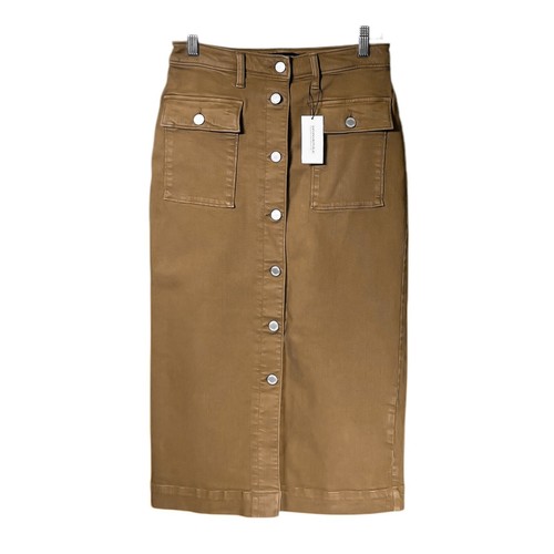 Banana Republic Damen Bleistiftrock hellbraun Denim Knopf Schlitz Stretch Midi 4 neu mit Etikett