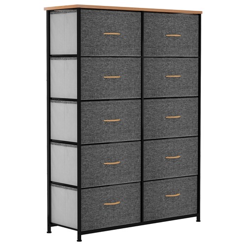 TAUS Storage Dresser 10 Bins Tower Shelf Organizer Fabric Drawers Nightstand - Picture 3 of 34
