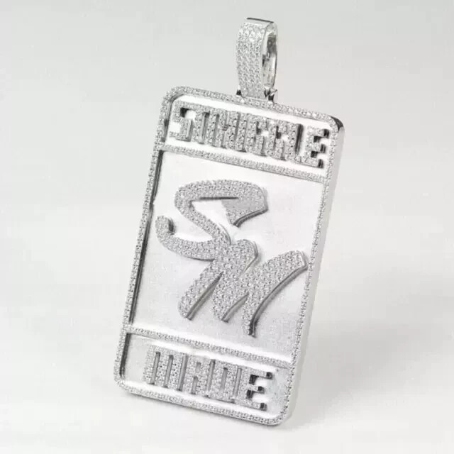 3.00Ct Round Real Moissanite Custom Name Dog tag Pendant 14K White Gold Plated
