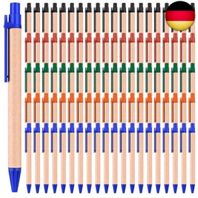 100 Stück Kugelschreiber aus Kraftpapier, schwarze Tinte, einziehbare Kugelschre