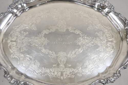 Vassoio vintage Gorham YC777 vittoriano placcato argento "25° anniversario" inciso - Foto 2 di 11
