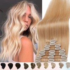 CLEARANCE 100% Real Remy Human Hair Extensions Clip In 8 Pieces Full Head Brown#