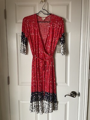 Misia Womens Red Color Block Faux Wrap Dress Size M