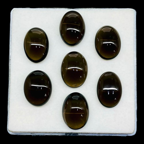 7 Pcs Natural Smoky Quartz 24-25mm Huge Oval Cabochon Loose Gemstones 192.25 Cts - Picture 8 of 9