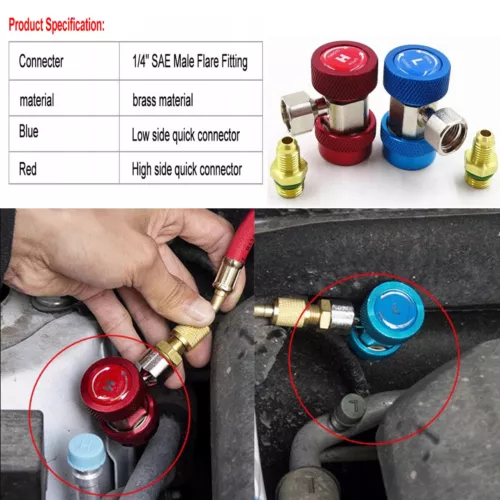 2x Car Quick R134A Low High Coupler Connector Adapter 1/4" SAE AC Manifold Gauge - Bild 12 von 12