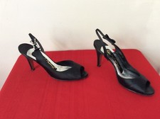 Stanley Philipson Black Satin Slingbacks Sandals Shoes 7.5.N. b38