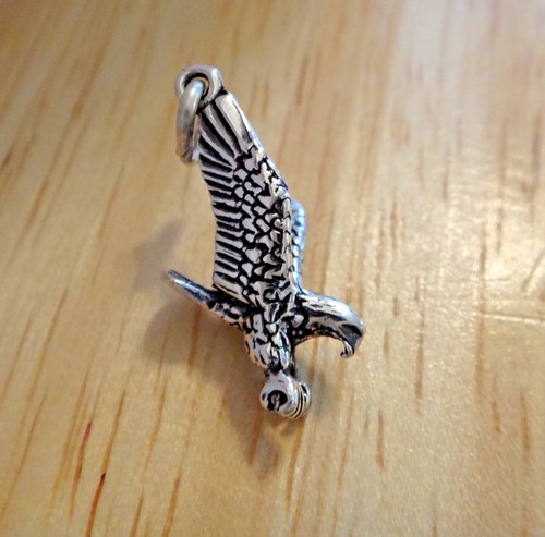 Sterling Silber 3D 9x18mm Fliegender Vogel Weißkopfseeadler Charm - Bild 1 von 5
