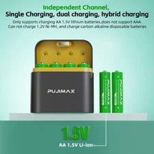 PUJIMAX 3400mWh AA 1.5V Rechargeable Lithium Batteries with Charger 8/16/24 PCS