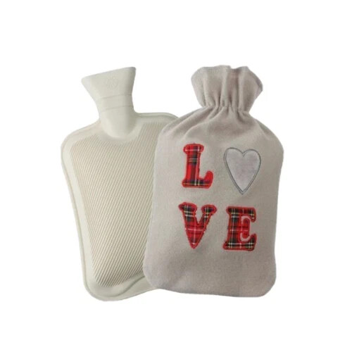 2L Hot Water Bottle with Cover Natural Rubber Fluffy Warmer for Pain Relief - Picture 1 of 8