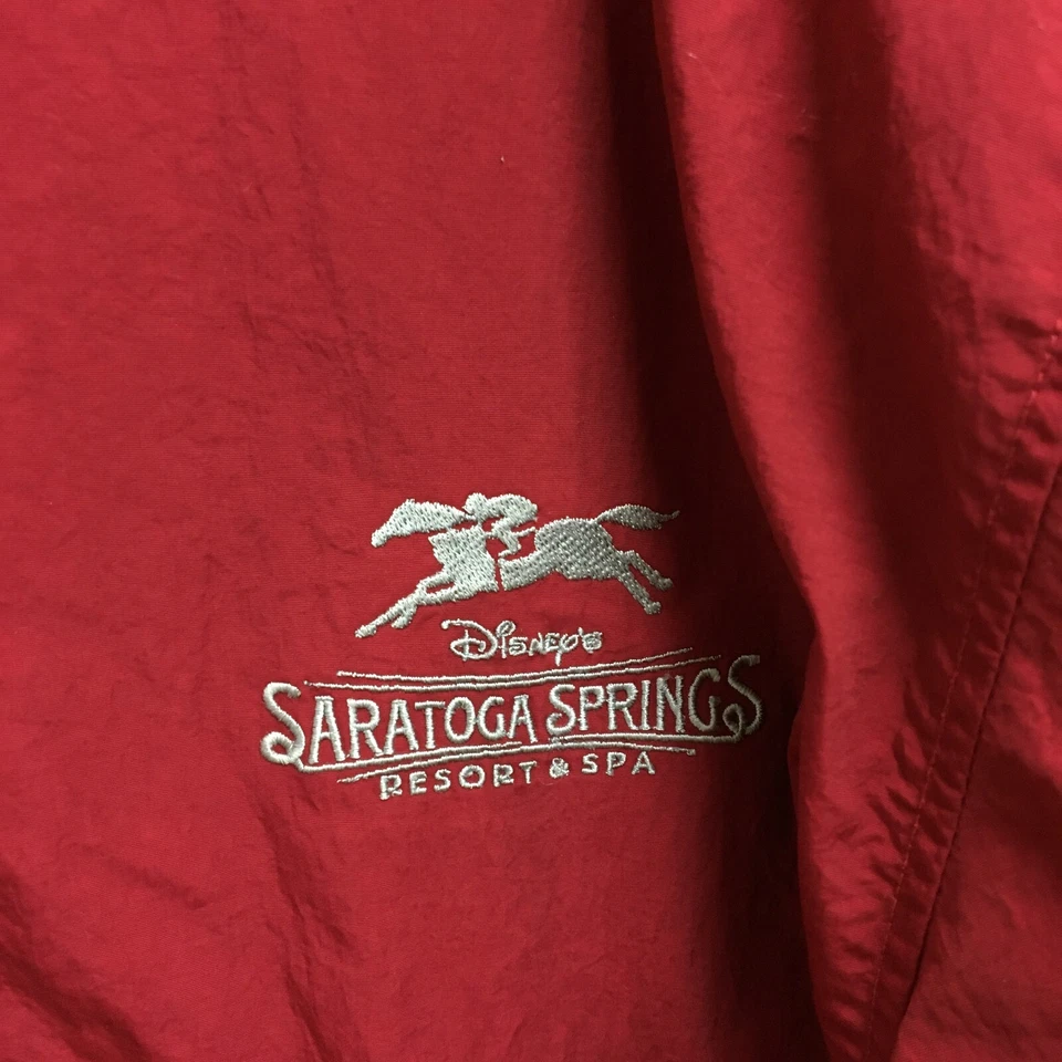 老式迪士尼夹克大号成人红色Anorak 1/4拉链可打包连帽套衫男式 — 第 3/4 张图片