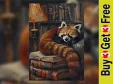 Cozy Red Panda, Oil Painting Print 5"x7" on Matte Paper