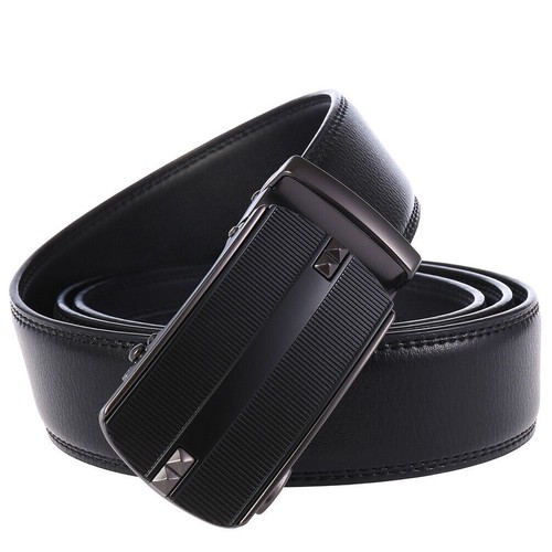 Luxury Men's Real Leather Belt Automatic Buckle Ratchet Waist Strap Jeans Dress - Picture 4 of 23