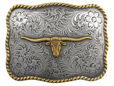 Gold LONGHORN STEER TROPHY WESTERN TEXAS COWBOY BULL BELT BUCKLE
