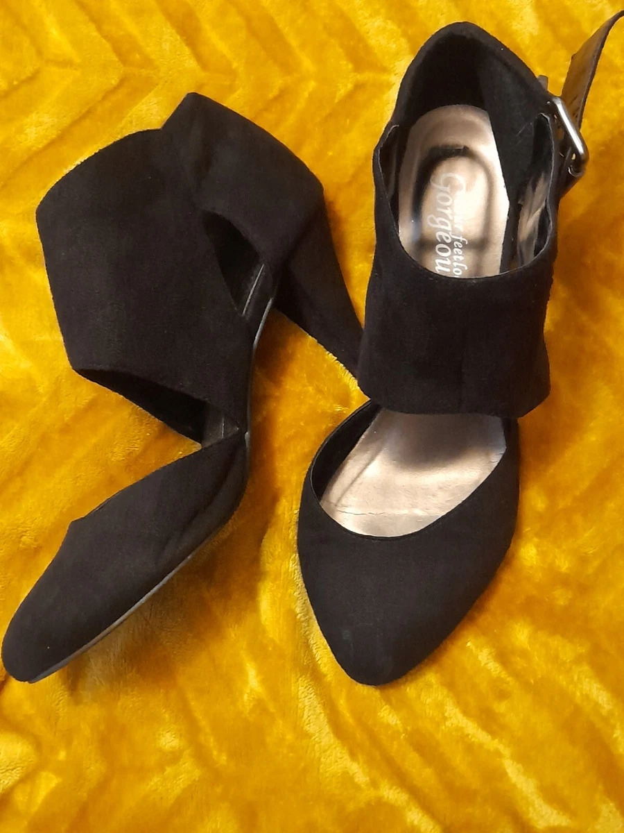 Black Faux Suede Cuff Buckle Mid Heel Shoes Size 7 New Look eBay