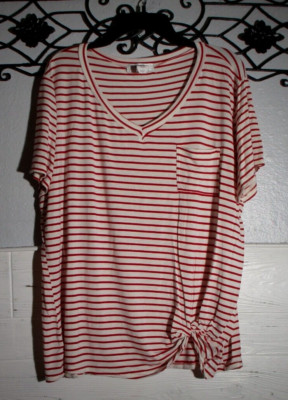 Moa Moa Women's Knit Top Size 3X Short Sleeve Multicolored Striped V Neck