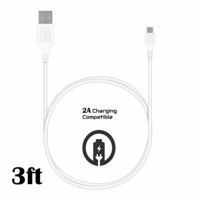 3ft White 2A Micro USB Data Sync Charger Cable Lead For Samsung Android Phones