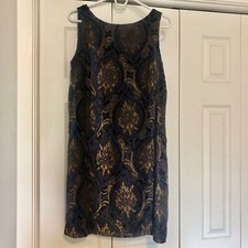 LOFT mini tank dress Women’s Size Medium, Blue and Gold Geometric Boho Pattern