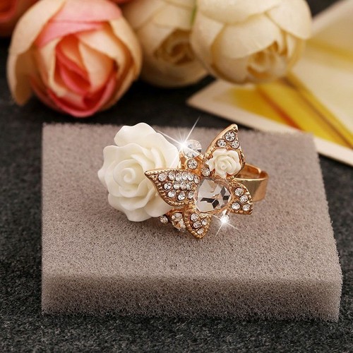 Rose Butterfly Rings - Elegant Crystal Ring Adjustable Engagement Party Jewelry - Afbeelding 13 van 17