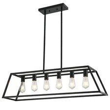 Farmhouse Chandelier Rectangle Black 6 Light Dining Room Lighting Fixtures Hangi