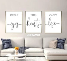 Clear Eyes Full Hearts Cant Lose, Set of 3 Prints, Minimalist Home Wall Decor