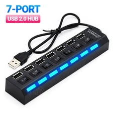 7-Port Adapter USB Hub Hi-Speed Splitter Data Charger Sync USB 2.0 PC Mac Laptop